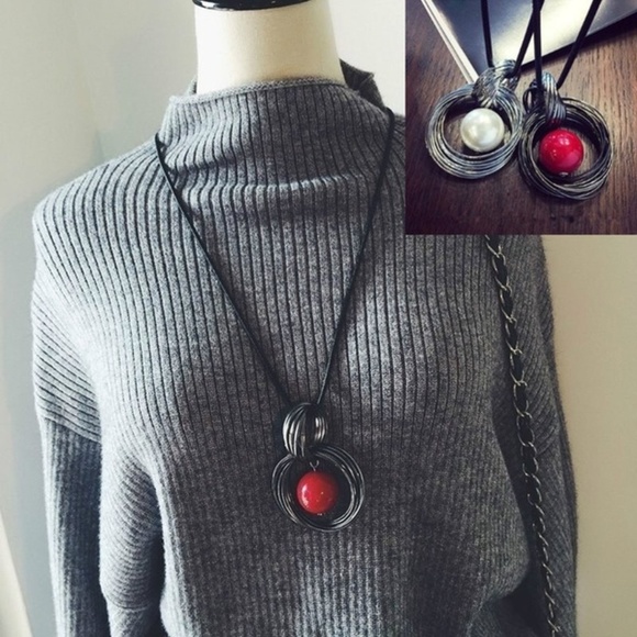 Handmade Red Ball Pendant Long Necklaces - Picture 5 of 8